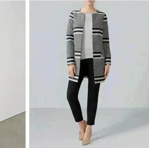 Womens Pure Collection Black Longline Striped Jacket - Black NWT New Size 8/10